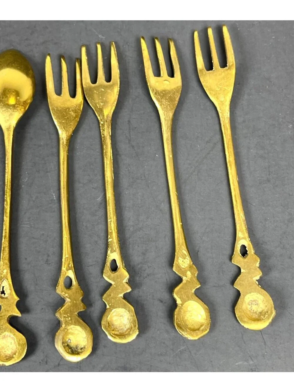 Vintage Gold Color Rose Handle Demitasse Coffee Spoon Dessert Salad Fork 8 pc